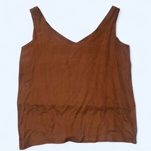 Vintage Express Brown 100% Silk V-Neck Tank Top Size M